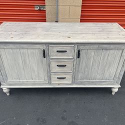 Beige Gray-Wash Media Stand / Media Console / TV Stand / TV Console / Buffet / Sideboard