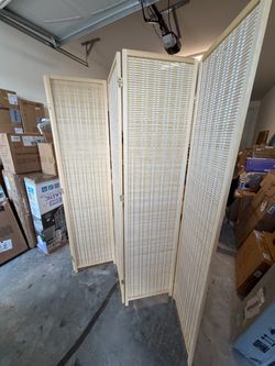 5-Panel 6ft. Woven Bamboo Folding Room Divider - Beige