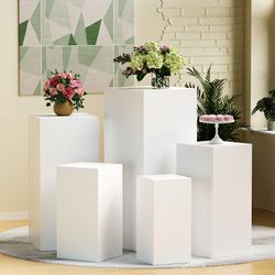Kelfara 5PCS Metal Display Pedestal Stand For Parties,White Square Pedestal Stand Display Plinth Pillars Stand For Party Wedding Baby Shower Birthday 