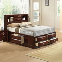 New Bed With Storage Headboard / Drawers Rail And Drawers Footboard.  Black Or Brown.  Queen Or Full.  Free Delivery!