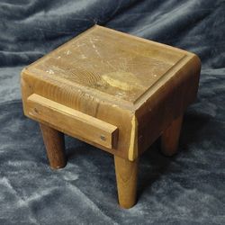 Vintage Small Butcher Block Table with Clever Slot Wood riser Cutting Board