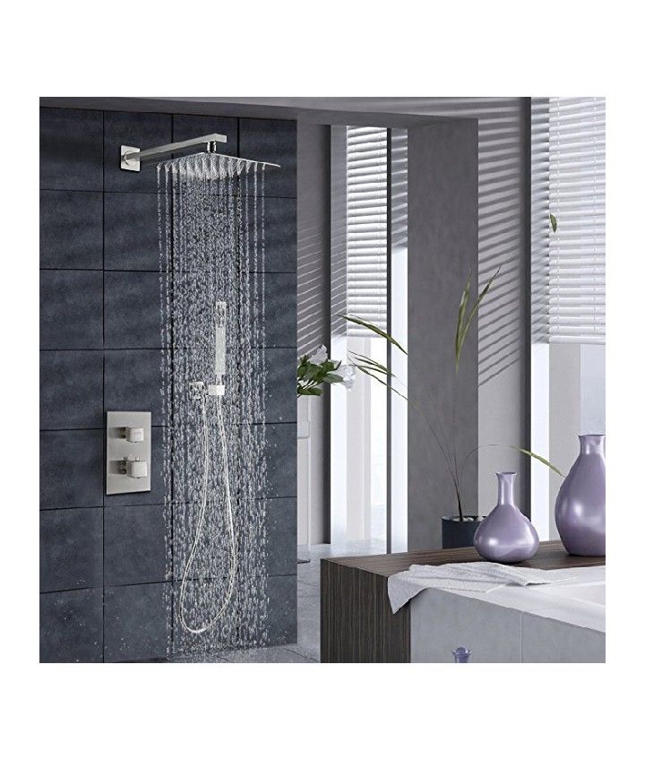 HIMARK Luxury Rain Shower Systems Wall Mounted Shower Combo Set with High Pressure 10 Inch Square Rain Shower Head and Handheld thermostatic