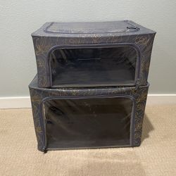 Periea Metallic Floral Oxford Cloth Steel Frame Storage Boxes - Under-Bed or in Closet - Pack of 2 