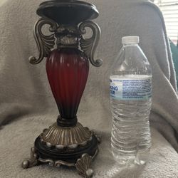 Red Art Deco Ornate Pillar Candle Holders Vintage