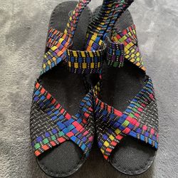 41 Bernie Mev Fame Wedge Sandals Sparkle Woven Knit 8