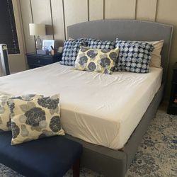 Pottery Barn Fillmore King Upholstered Gray Bed Frame