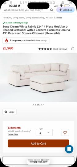Living Spaces Zone Cream 4-Piece Modular Sectional + Ottoman