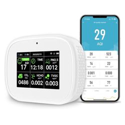 18-in-1 Smart Air Quality Monitor - Indoor WiFi Air Quality Detector with Dual Chip, Real-Time for AQI, CO2, PM2.5, PM1.0, PM10, TVOC, HCHO, Time Disp
