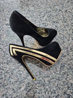SHIEKH black/ gold suede platform stiletto 9
