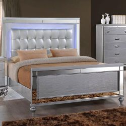 Sterling 6 piece Contemporary Bedroom Set with Mirror Accents and LED Enhancements - Silver - Queen