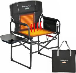 Portable Heating Folding Chair with Side Table, Pocket for Beach, Fishing,Trip,Picnic,Lawn,Concert Foldable Camp Chairs
