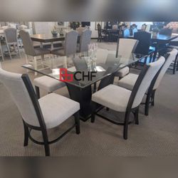 Luxury 7 pc glass top dining table set