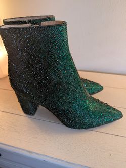 Betsy Johnson Emerald Green Crystal Rhinestone Ankle Boots