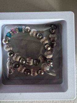 Silver Beaded Bracelet with Colored Crystal Accents