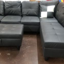 Black Leather Sectional 
