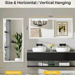 KIOTEE 60x28 Rectangular Framed French Cleat Wall Mounted Tempered Glass Bathroom Vanity Mirror