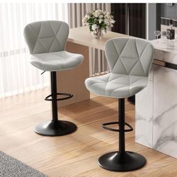 Set of 2, Faux Leather Swivel Bar Stools, Adjustable Counter Height Bar Chairs with Back gray 