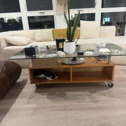 Glass Wood Living Room Table 