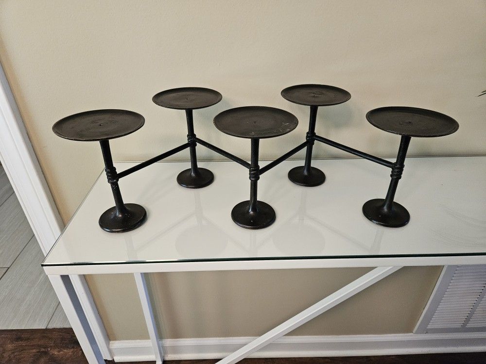 Pottery Barn 5 Pilliar Candle Cast Iron Adjustable Shape Holder