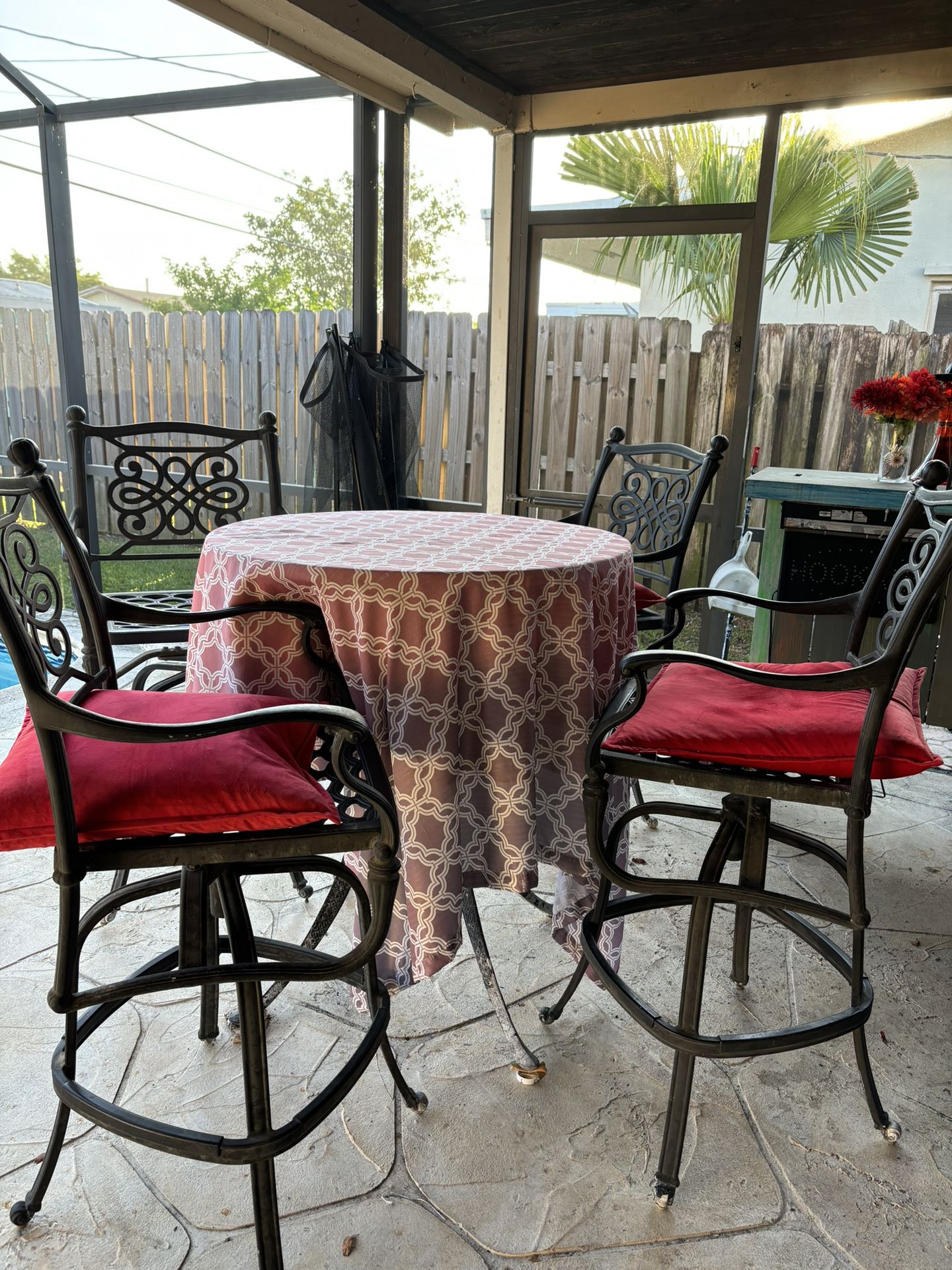 Patio Furniture  High Top Table And Swivel Chairs