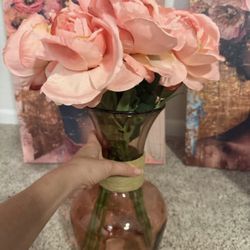 Roses + Glass Vase Flower Arrangement Centerpiece 