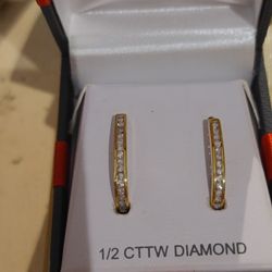 14k Gold On Silver Earrings 1/2 CT Lots Of Sparkle  New