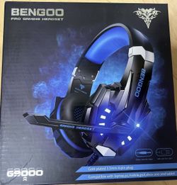 BENGOO G9000 Stereo Gaming Headset for PS4 PC Xbox One PS5 Controller, Noise Cancelling Over Ear Headphones with Mic, LED Light, Bass Surround, Soft M