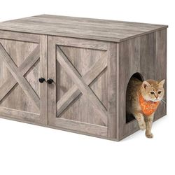 Cat Litter Box Enclosure, Litter Box Furniture Hidden with Removable Divider, Indoor Cat House, End Table, 31.5 x 20.9 x 19.7 Inches, Grei