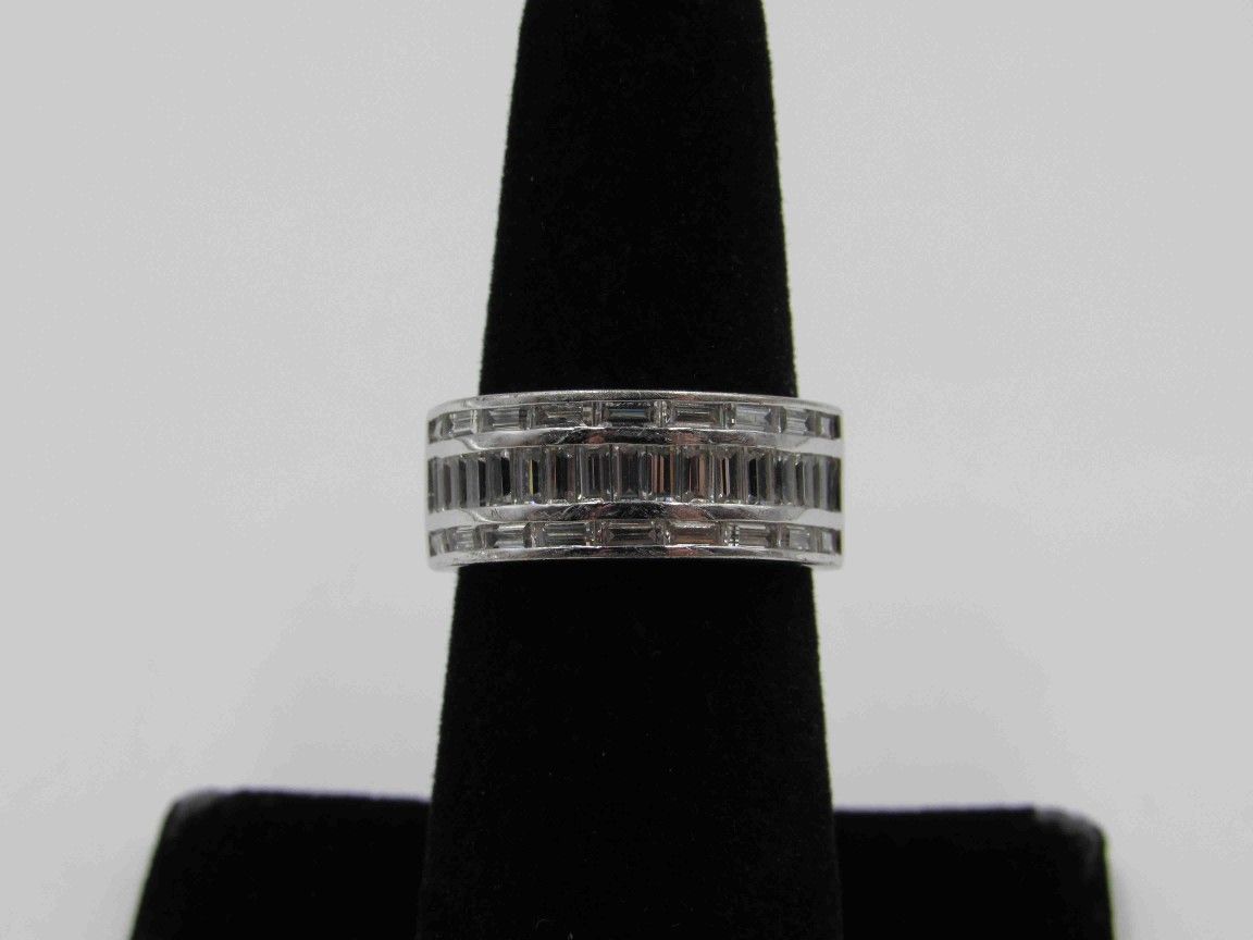 Size 6 Sterling Silver Channel CZ Diamond Band Ring Vintage Statement Engagement Wedding Promise Anniversary Bridal Cocktail Friendship