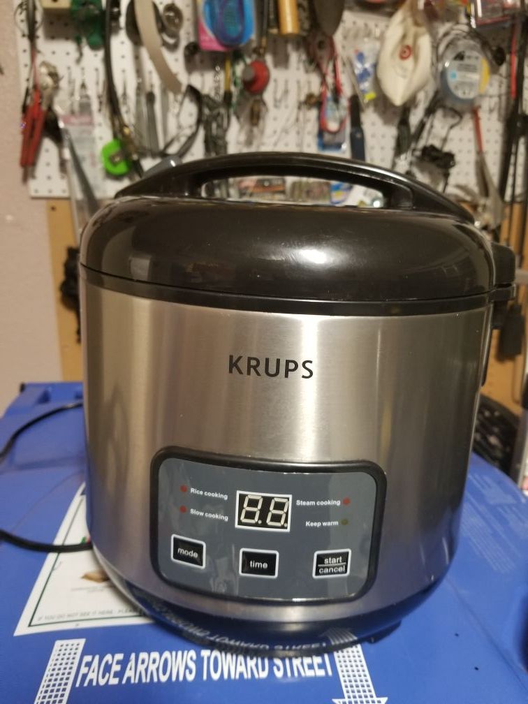 Krups FDH212 Automatic Rice Cooker with Slow Cooker and Steamer, 10-Cup Stainless