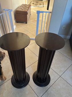 Pair of Dark Wood Fluted Column Pedestals