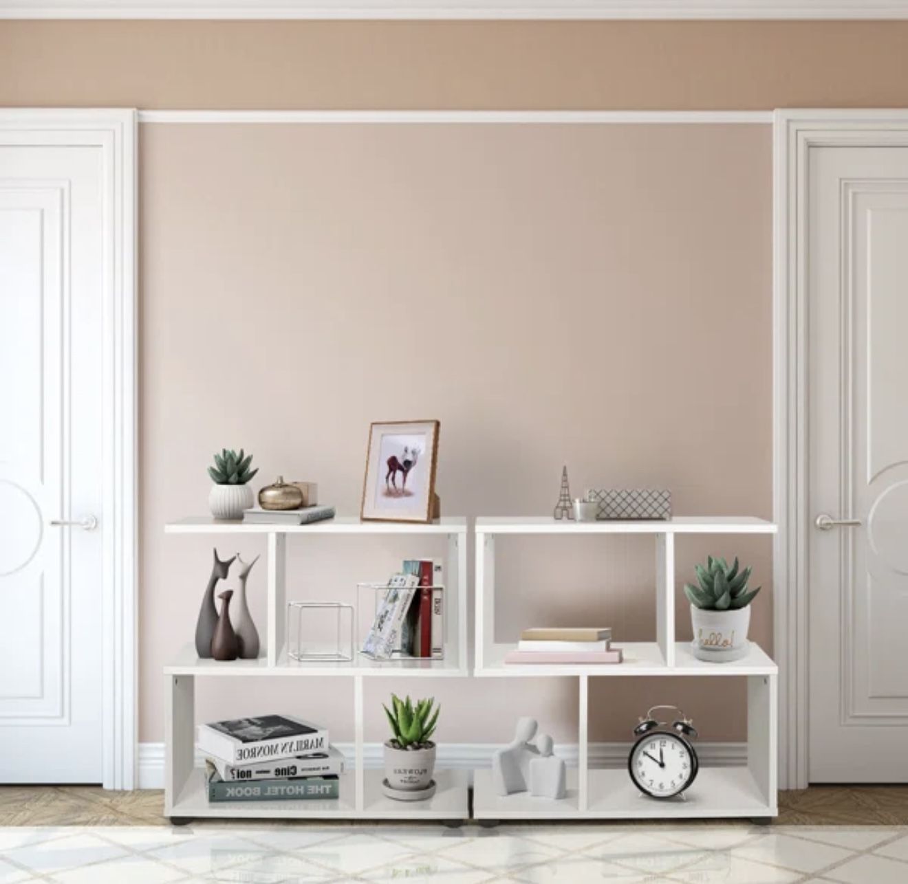 *BRAND NEW* Geometric Bookcases โ Modern White Shelf Unit (Set of 2)
