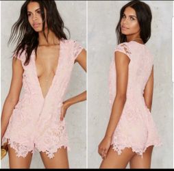 Lioness Pink Lace Casablanca Deep V Romper