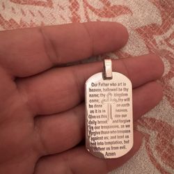 Religious Jewelry 925 Sterling Silver Lord's Prayer Our Father Dog Tag Style 