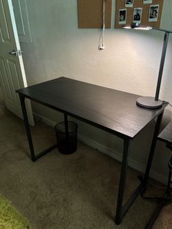 Black Wood Top Desk with Metal Legs