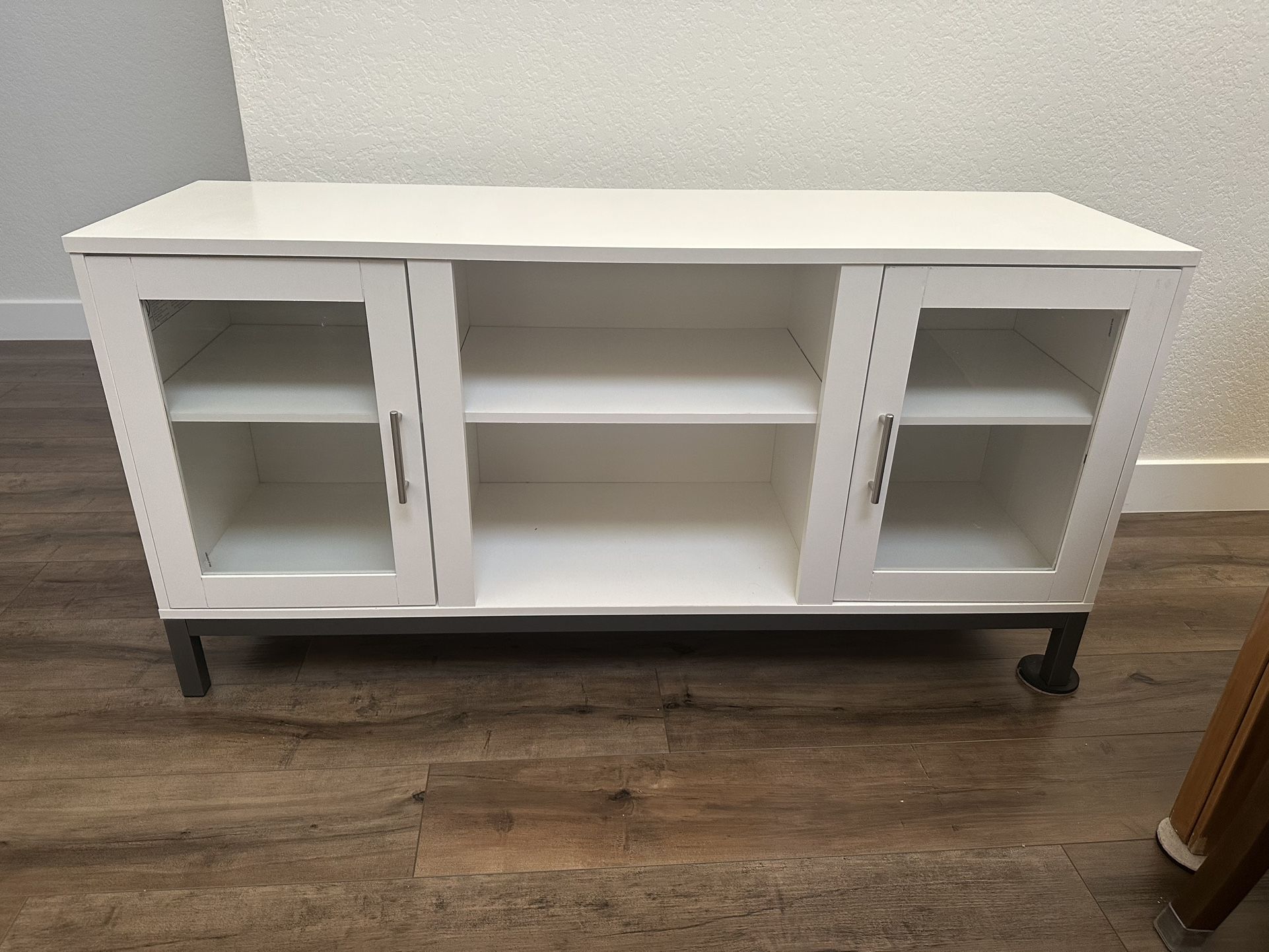 52 In White TV Stand with Glass Doors