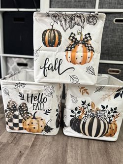 New Fall Pumpkin Fabric Storage Bins Set of 3