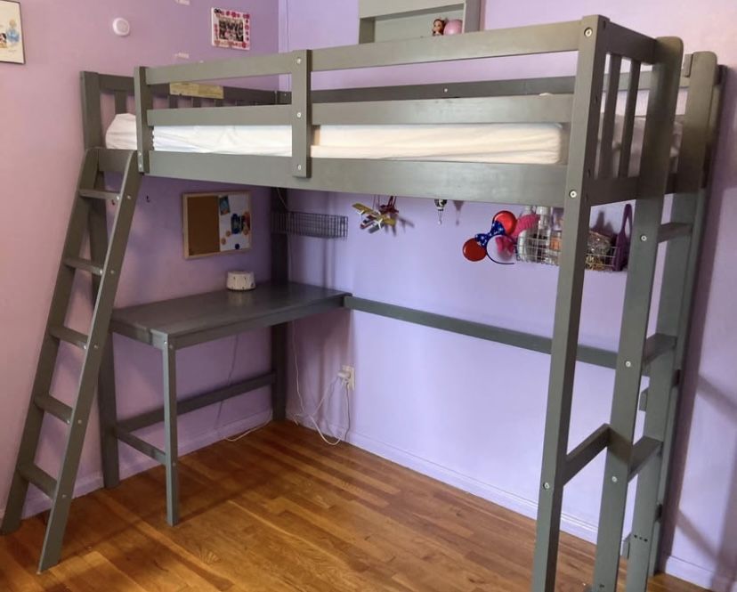 Twin, Gray loft bed with desk