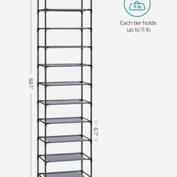 SONGMICS Shoe Rack 10 Tier Shoe Shelf Shoe Storage Organizer - Grey