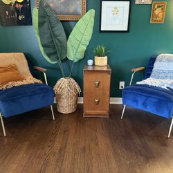 Elam Blue Velvet Midcentury Modern Armchairs- Set of Two