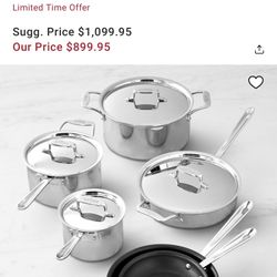 Brand new All-Clad D5 Stainless-Steel Pro Nonstick 10-Piece Cookware Set   Set includes: 8" and 10" nonstick fry pans 2-qt. and 4-qt. nonstick covered