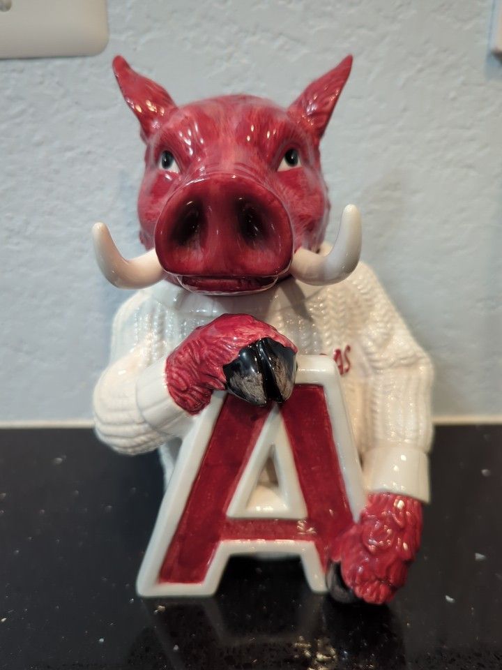 Slavic Treasures Arkansas Razorback Ceramic Container 2002 Excellent Condition