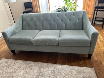 Max Home Furniture Powder Blue Velour Sofa – Like New, 3-Seater - Melville, NY