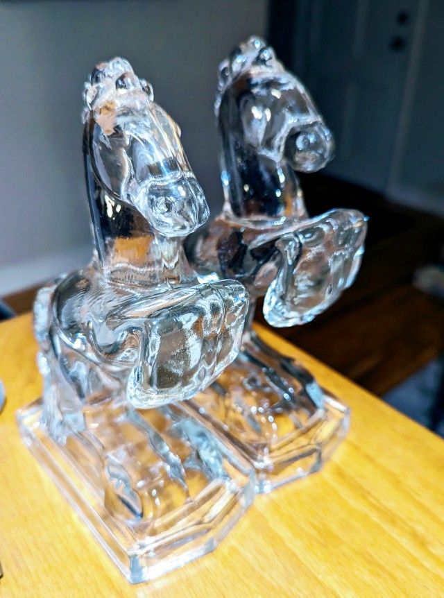 Vintage Glass Horse Book Ends