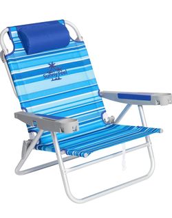Extra Wide 28" Low Beach Chair 5 Position Lay Flat, XL Oversized Portable Folding Camping Chairs with Cup Holder for Outdoor/Trip, Lightweight Foldabl