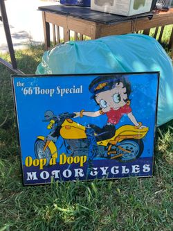 Vintage 1998 The '66 Boop Special Oop a Doop Motorcycles Metal Sign Betty Boop