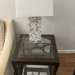 Set Of Glass & Mirror End Tables W/lamps