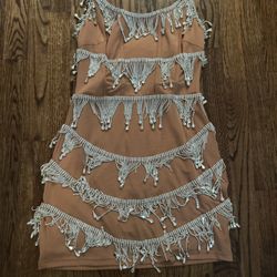 Nova Mini Women’s Dress with silver rhinestone fringe detailing.
