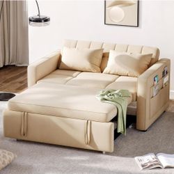 55" Convertible Sofa Bed, 3-in-1 Sleeper Sofa with Pull-Out Bed, Velvet Futon Couch