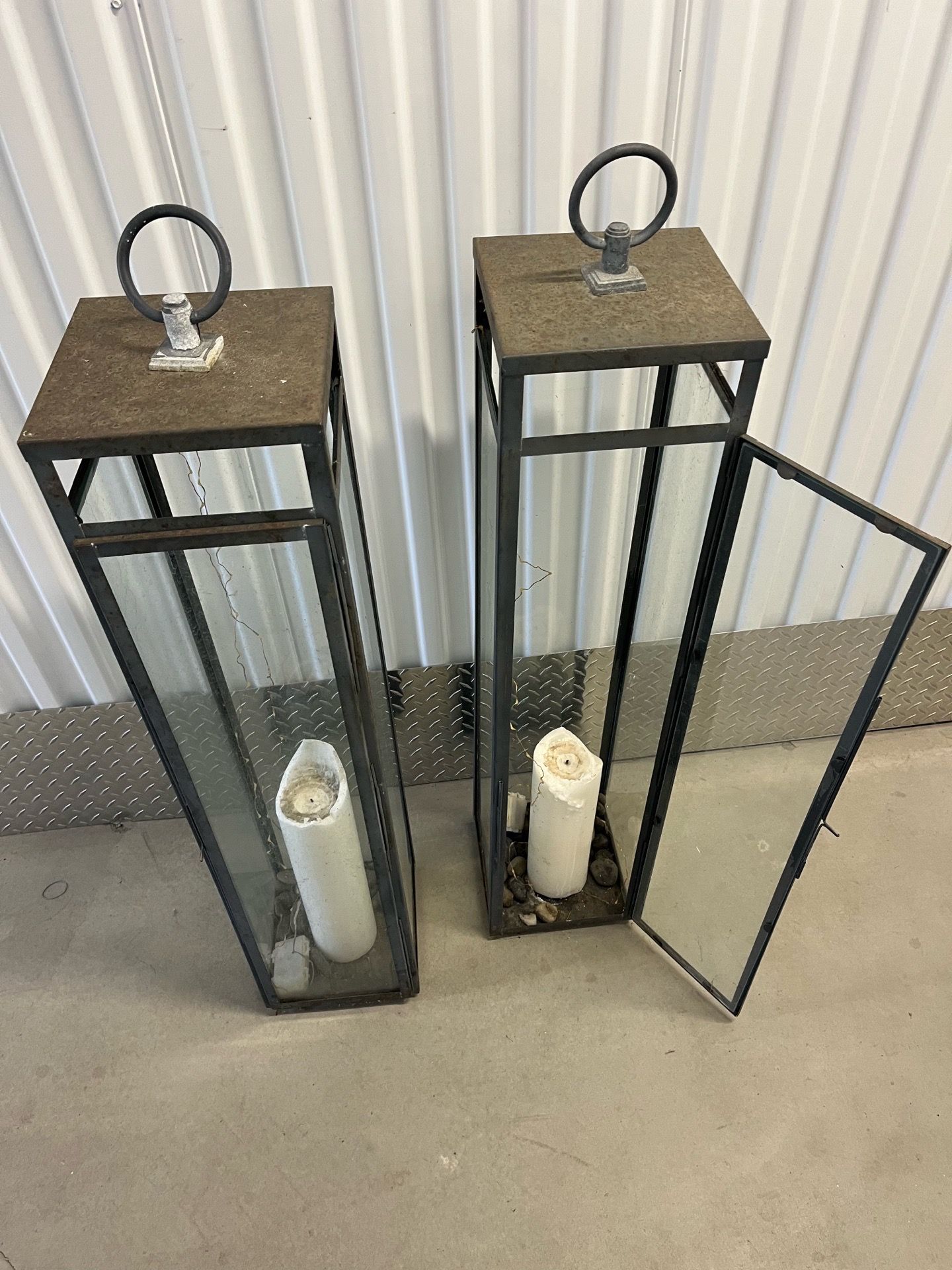 Iron and glass entry / patio candle lantern set